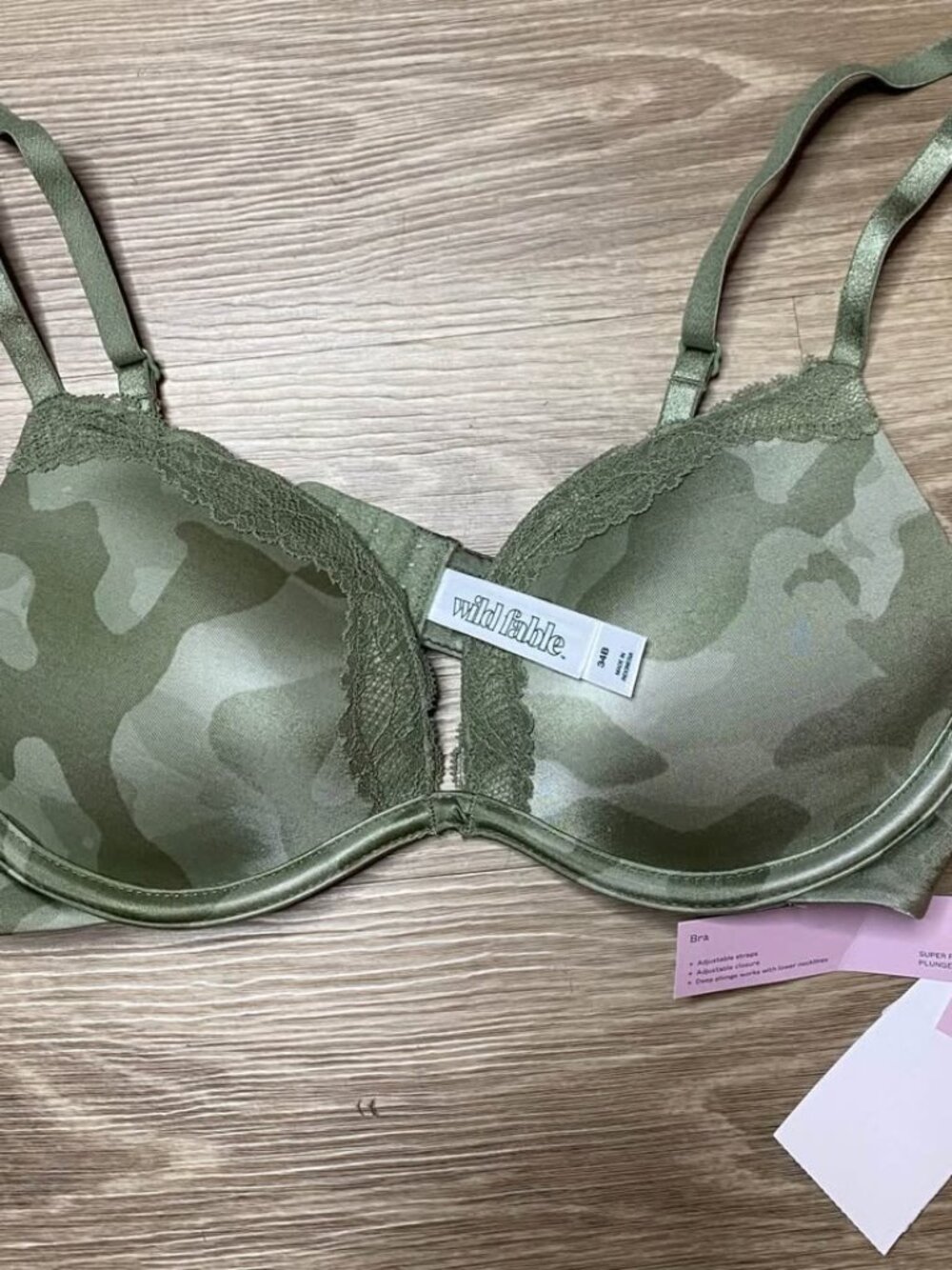 Wild Fable Camo & Green Lace Bra – Size 34B – Stylish & Comfortable